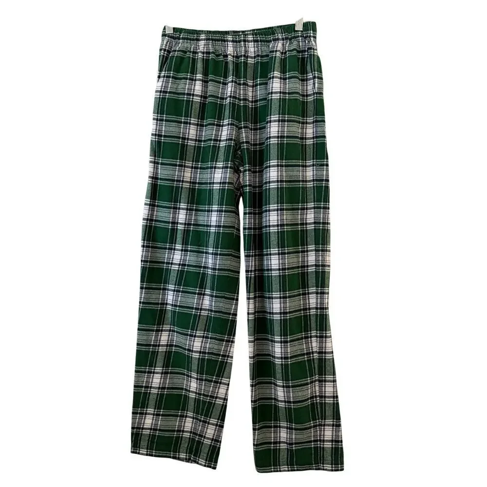 Eberjey Flannel Long Pajama Set Green Plaid Button Down Size Small